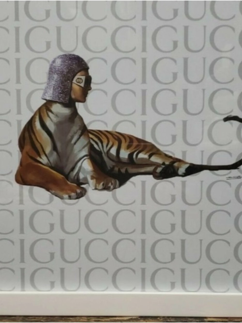 Gucci eye of the tiger x FairchildrArt in White Frame with Gray Logo Background